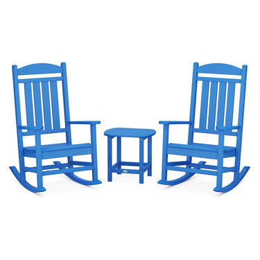 POLYWOOD Presidential Rocker 3-Piece Set w/ South Beach 18-Inch Side Table - Pacific Blue